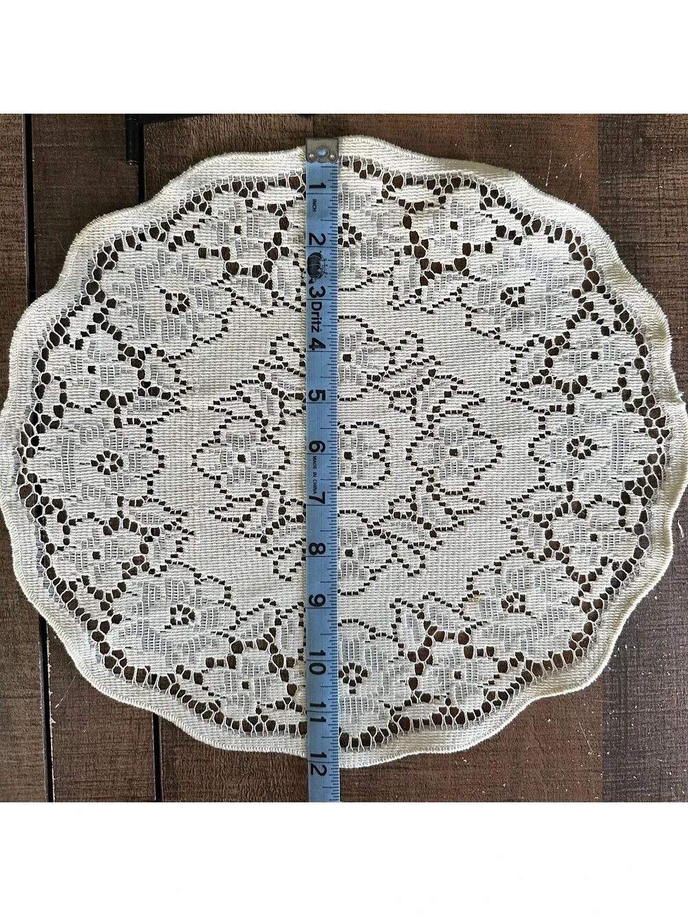 Ivory Floral Lace Doily Round Scalloped Table Mat Cottagecore Decor 13 Inch